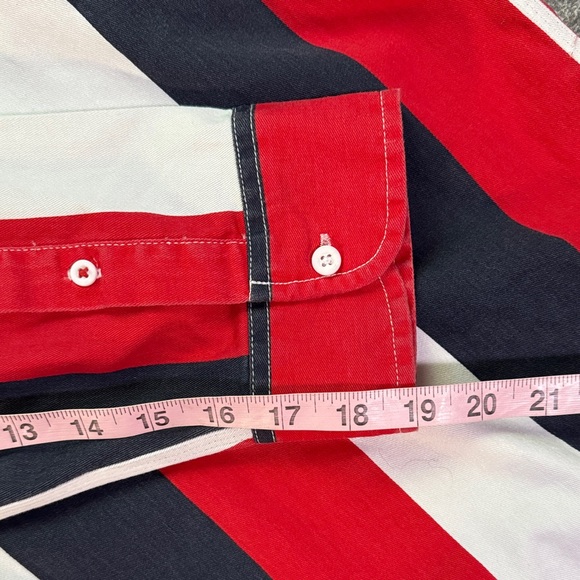 Vintage Tommy Hilfiger Big Striped Red and Blue Hooded Shirt Men’s XXL - Picture 9 of 9